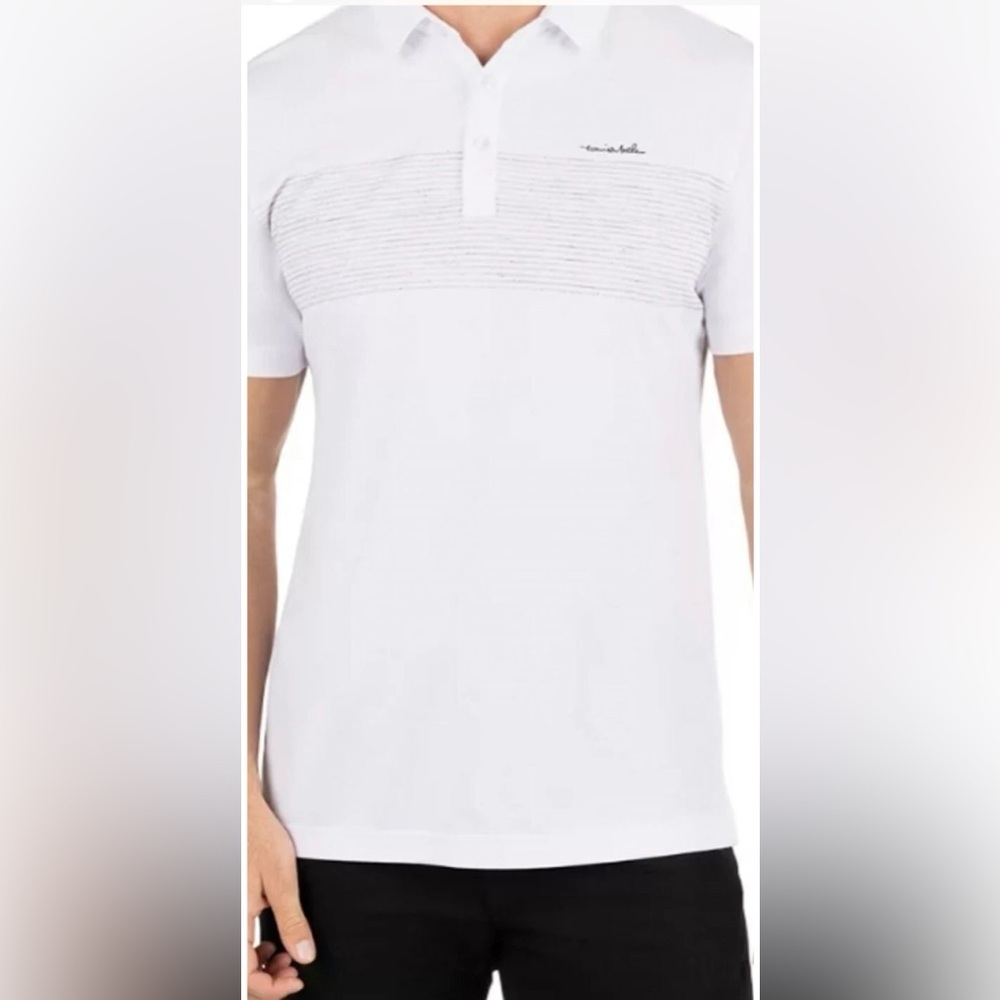 Travis Mathew White Striped Brecon Range Golf Polo Shirt Size L